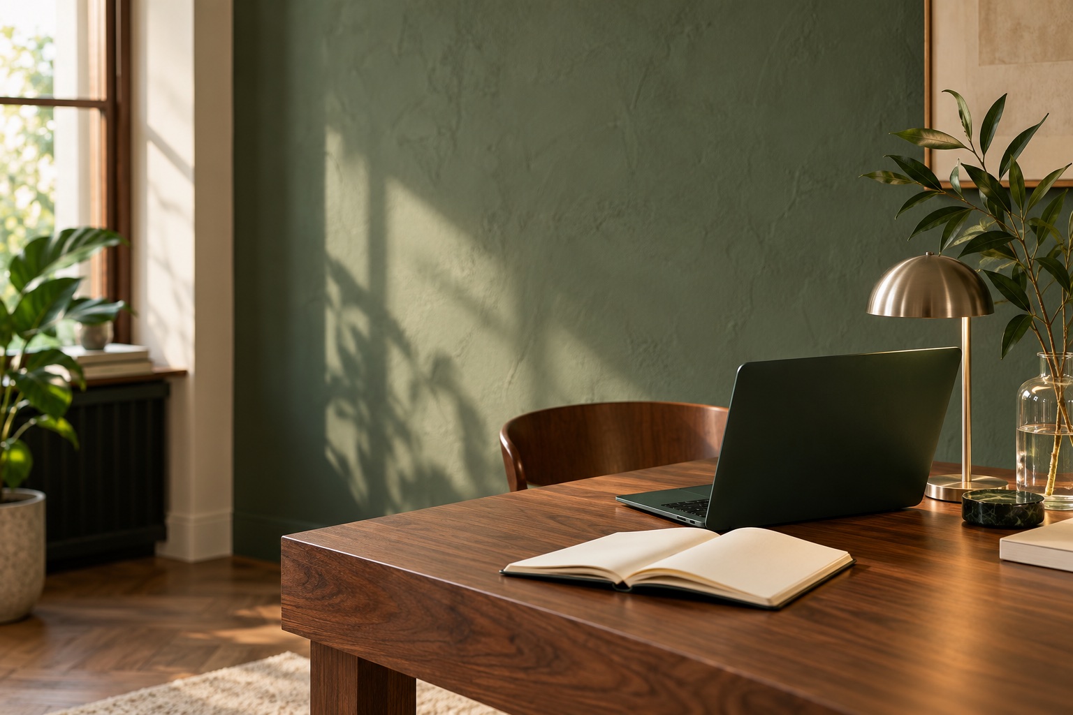Bureau lumineux aux matières naturelles, illustration éditoriale